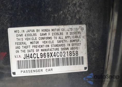 2004 Acura Tsx z USA, uszkodzony, nr VIN JH4CL969X4C021858